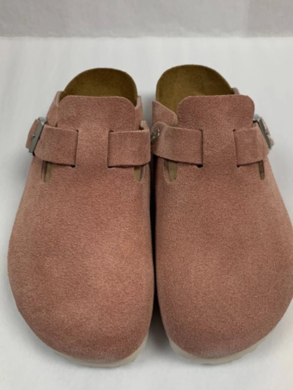 Birkenstock Boston Soft Footbed Pink Clay Suede Leather Narrow Width Sandals